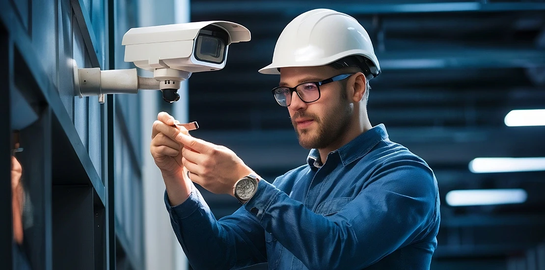 Technician testing a motion sensor as part of a periodic alarm system inspection