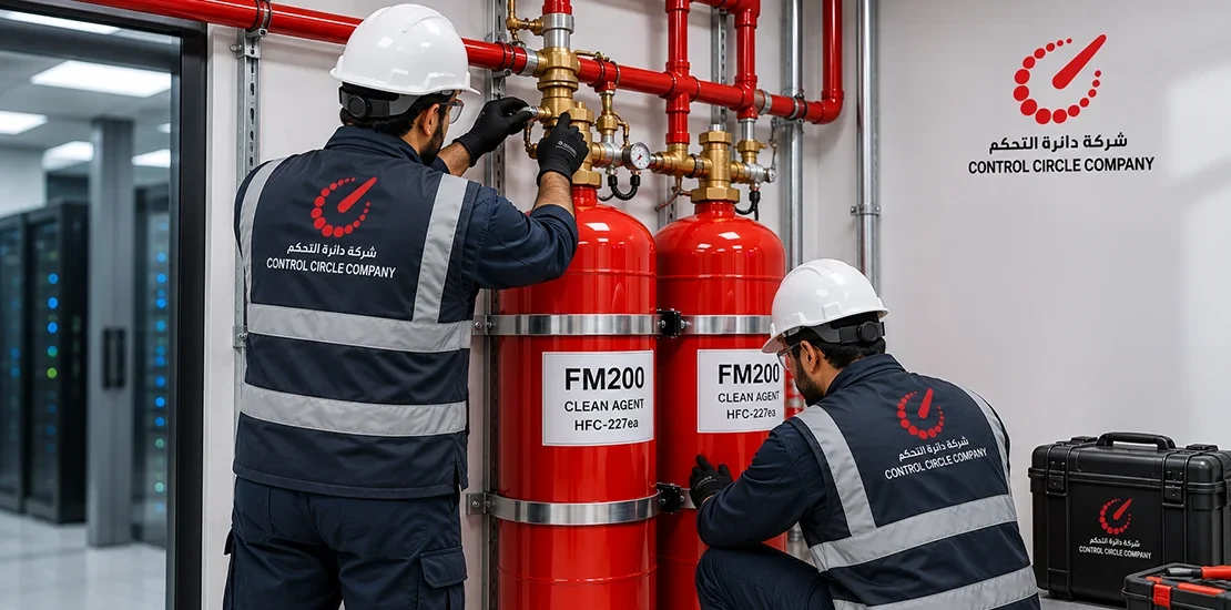 Control Circle team completing an FM200 fire suppression project as part of a real installation