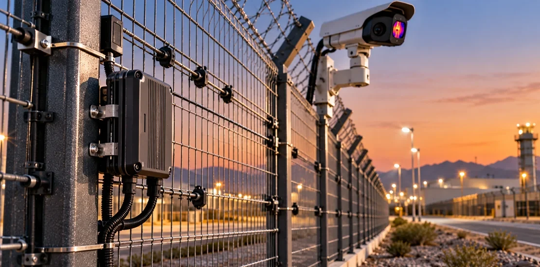 Fence-mounted intrusion detection sensor and thermal camera as part of perimeter security systems